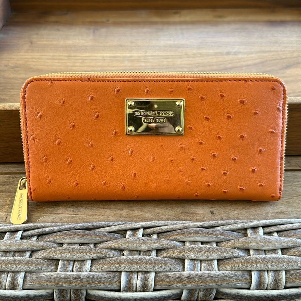 Michael Kors Orange Leather Ostrich Embossed Wallet